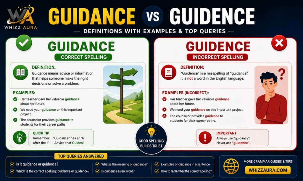 Guidance vs Guidence: Definitions with Examples & Top Queries