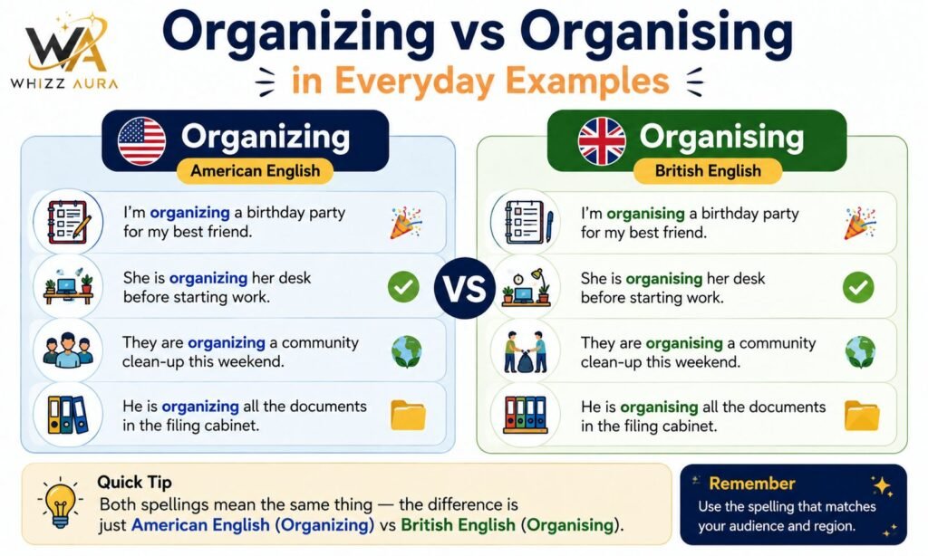 Organizing vs Organising in Everyday Examples