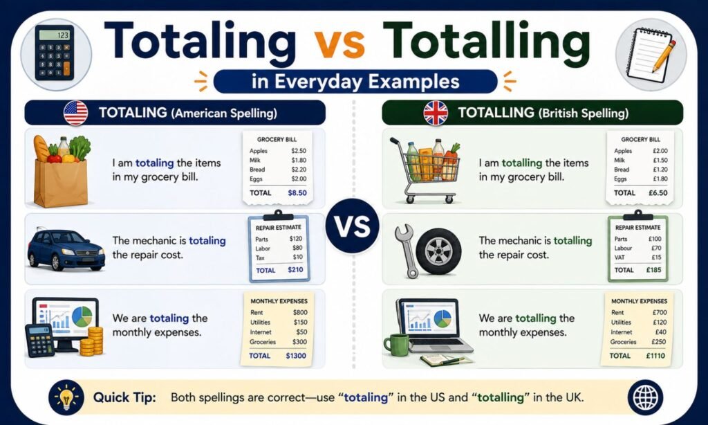 Totaling vs Totalling in Everyday Examples