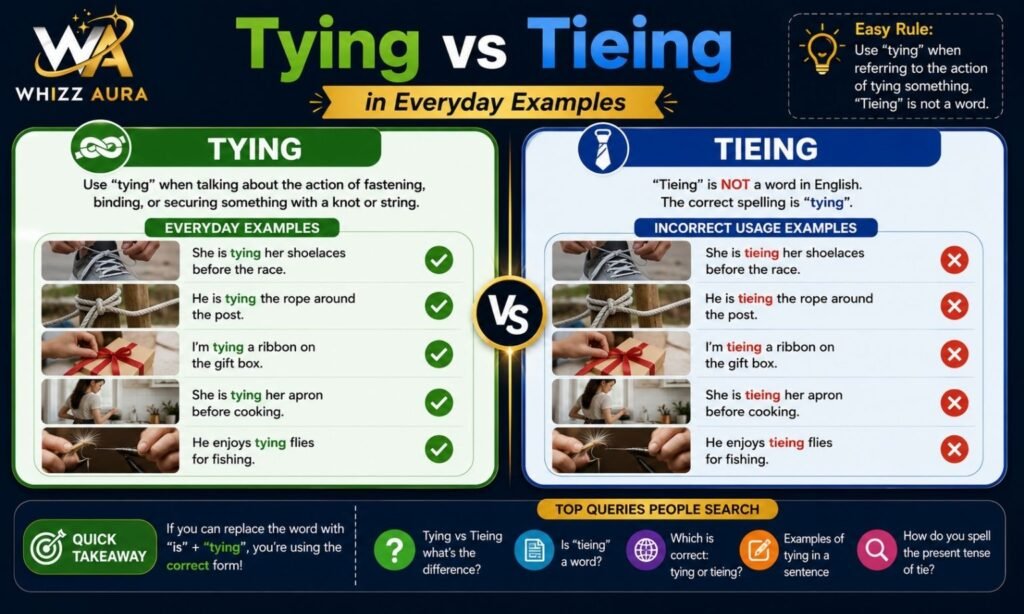 Tying vs Tieing in Everyday Examples