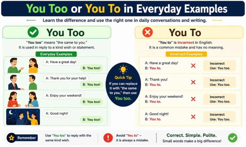 You Too or You To in Everyday Examples