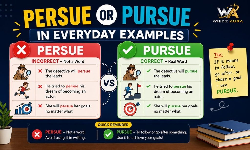 Persue or Pursue in Everyday Examples